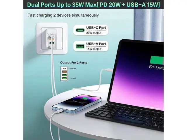 Alt view image 13 of 14 - 35W USB C Fast Charger, 4-Pack 4-Port PD Type C+ Quick 3.0 USB A Wall Charger Block Compatible for i-P-h-o-n-e 12/13/14 /Pro Max, XS/XR/X, Pad Pro, S-a-m-s-u-n-g Galaxy, M-o-t-o, Tablet, and More