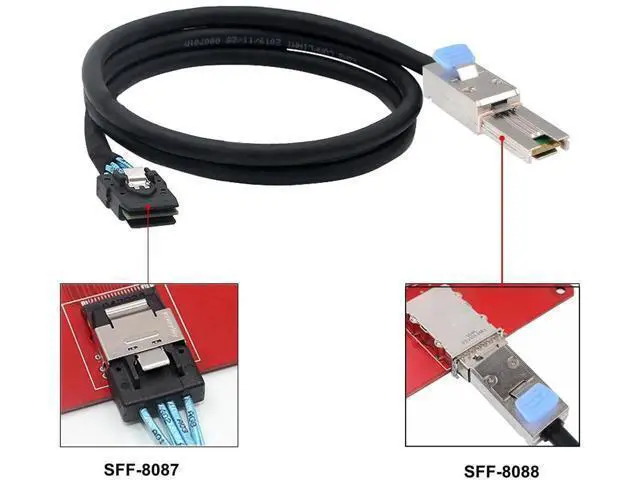 Alt view image 8 of 10 - 1M 3.3FT External SFF-8088 26Pin Male to Internal SFF-8087 36Pin Male Mini SAS Hybrid Data Cable, 28AWG Wire for Server RAID Storage JBOD