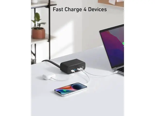 Alt view image 10 of 14 - 525 Charging Station 5 ft Thin Cord and Flat Plug 7-in-1 USB C Power Strip for iPhone 15/14 3 AC 2 USB A 2 USB C 65W Power Delivery Desktop Accessory for MacBook Pro Office (Phantom Black)