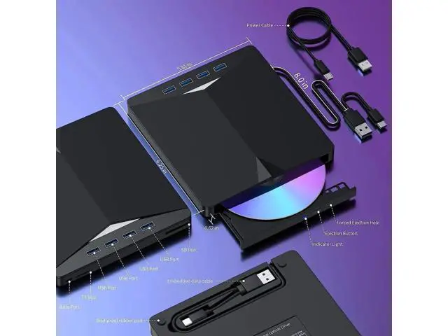 Alt view image 13 of 14 - 7-in-1 USB 3.0 Type C External CD DVD RW Optical Drive DVD Burner Reader Player Super Optical Drive For PC Laptop Notebook