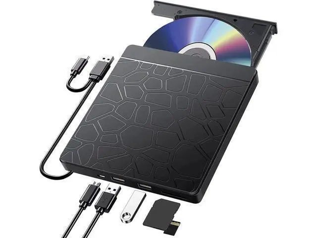 Alt view image 8 of 14 - External CD DVD Drive for laptop Windows 11 10, USB 3.0 and Type-C Portable CD DVD +/-RW ROM Drive Reader CD/DVD Burner Rewriter with SD TF Slot & 2x USB Ports, Slim DVD/CD Player for Linux, Mac OS