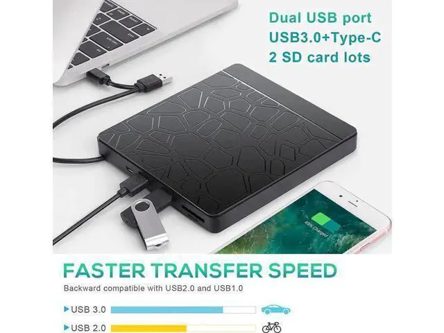 Alt view image 12 of 14 - External CD DVD Drive for laptop Windows 11 10, USB 3.0 and Type-C Portable CD DVD +/-RW ROM Drive Reader CD/DVD Burner Rewriter with SD TF Slot & 2x USB Ports, Slim DVD/CD Player for Linux, Mac OS