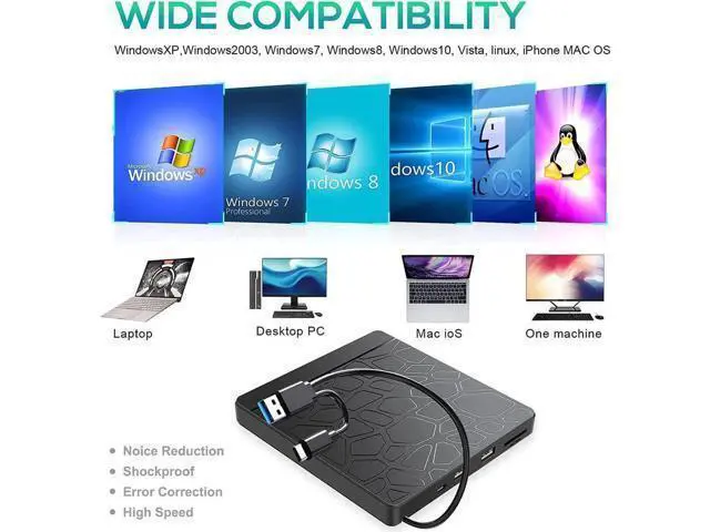 Alt view image 14 of 14 - External CD DVD Drive for laptop Windows 11 10, USB 3.0 and Type-C Portable CD DVD +/-RW ROM Drive Reader CD/DVD Burner Rewriter with SD TF Slot & 2x USB Ports, Slim DVD/CD Player for Linux, Mac OS