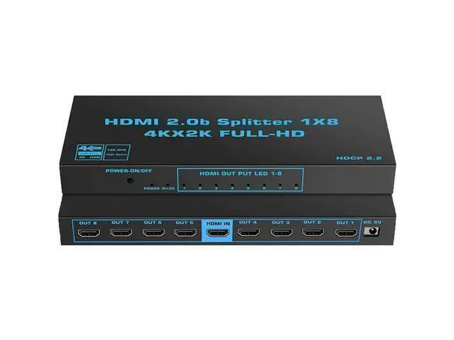 Alt view image 8 of 14 - 4K 60Hz HDMI Splitter 1 in 8 Out HDMI2.0 8 Port Splitter with US Adapter for Computer MacBook Xbox 360 Xbox One PS5/4 Blu-Ray DVD (1in 8out)