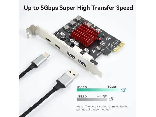 Alt view image 9 of 14 - Aomoproing 4 Ports USB 3.1 PCIE Expansion Card (2 USB-A & 2 Type-C Ports) Superspeed PCI Express Expansion Card USB Card for Desktop PC Support Windows 11/10/8/7/XP/Vista, Self-Powered Supply