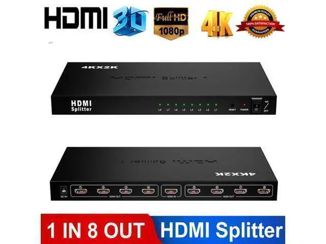 Alt view image 8 of 14 - 4K HDMI Splitter,1 in 8 Out Splitter Support Full HD 4K/2K 3D Resolution, Works with Monitors,Projecters,DVD Player- Adapter Included