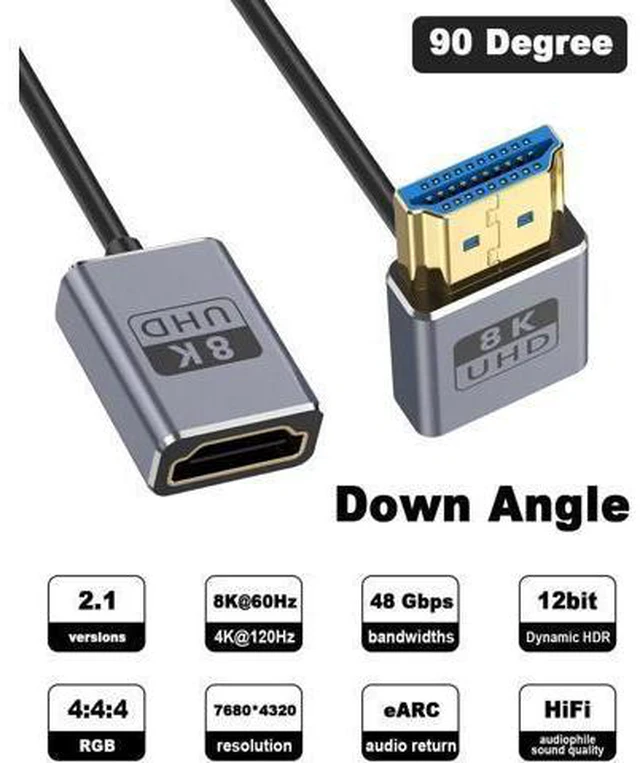 Alt view image 12 of 14 - AOMOPROING 8K 90 Degree HDMI Extension Cable 1FT, Down Angle HDMI Male to Female Cable (48Gbps Bandwidths, 8K@60Hz, 4K@240Hz) for GH5S, PS5, Xbox One Monitor,PC
