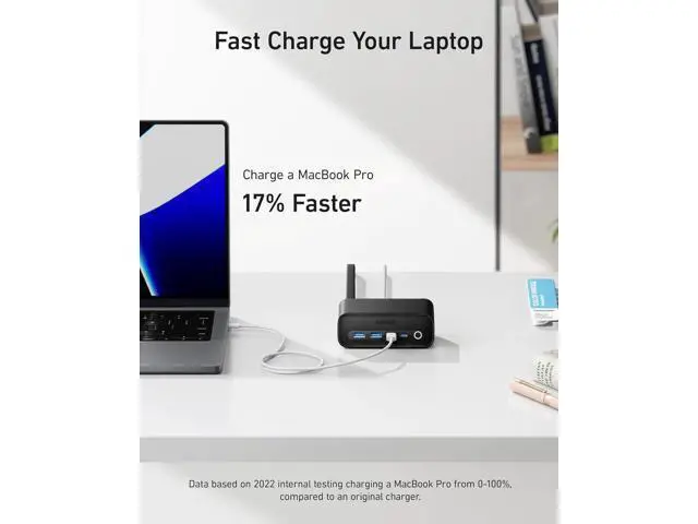 Alt view image 13 of 14 - 525 Charging Station 5 ft Thin Cord and Flat Plug 7-in-1 USB C Power Strip for iPhone 15/14 3 AC 2 USB A 2 USB C 65W Power Delivery Desktop Accessory for MacBook Pro Office (Phantom Black)