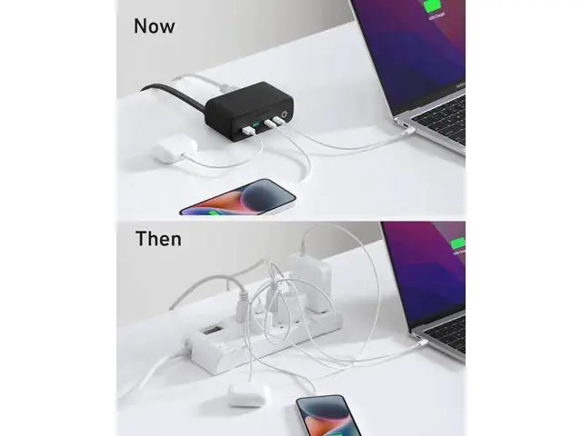 Alt view image 14 of 14 - 525 Charging Station 5 ft Thin Cord and Flat Plug 7-in-1 USB C Power Strip for iPhone 15/14 3 AC 2 USB A 2 USB C 65W Power Delivery Desktop Accessory for MacBook Pro Office (Phantom Black)