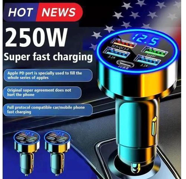 Alt view image 8 of 14 - Car Charger LED Cigarette Lighter Socket 4Port USB Super Fast Charging +Type-C