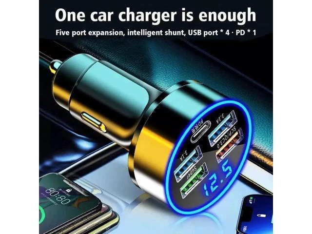 Alt view image 14 of 14 - Car Charger LED Cigarette Lighter Socket 4Port USB Super Fast Charging +Type-C