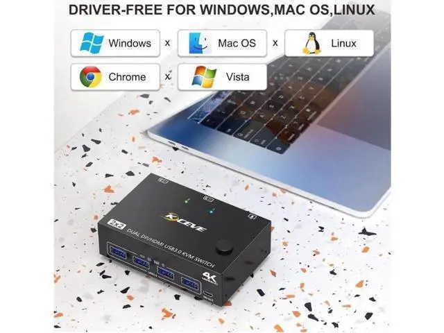 Alt view image 11 of 14 - USB 3.0 Dual Monitor KVM Switch HDMI+Displayport 4K@60Hz,2K@120Hz,Camgeet 2 Monitors 2 Computers KVM Switch for 2 Computer Share 2 Display and 4 USB3.0 Devices.Wired Remote and 4 Cables Included