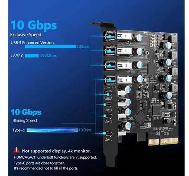 Alt view image 7 of 10 - PCIe USB 3.2/3.1 Gen 2 Card 8 Ports (4X Type USB C - 4 USB A) Expansion Card 10Gbps USB C PCIe Card PC Internal USB hub for Windows 7/8/10 Linux and MacPro 4.1/5.1