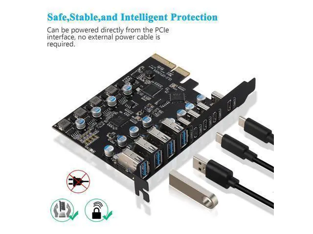 Alt view image 10 of 10 - PCIe USB 3.2/3.1 Gen 2 Card 8 Ports (4X Type USB C - 4 USB A) Expansion Card 10Gbps USB C PCIe Card PC Internal USB hub for Windows 7/8/10 Linux and MacPro 4.1/5.1