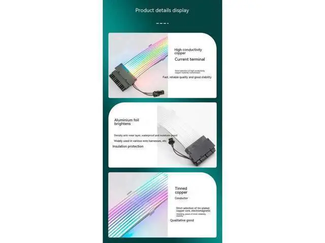 Alt view image 10 of 14 - ARGB Power Extension Cable Power Graphics Card Cable,Mainboard Extension Cable Power Luminous Cable,Dual Head Lamp 24Pin Row Synchronous Illusion Luminous Cable,Wire Harness Assembly,18AWG 41 * 0.16 T