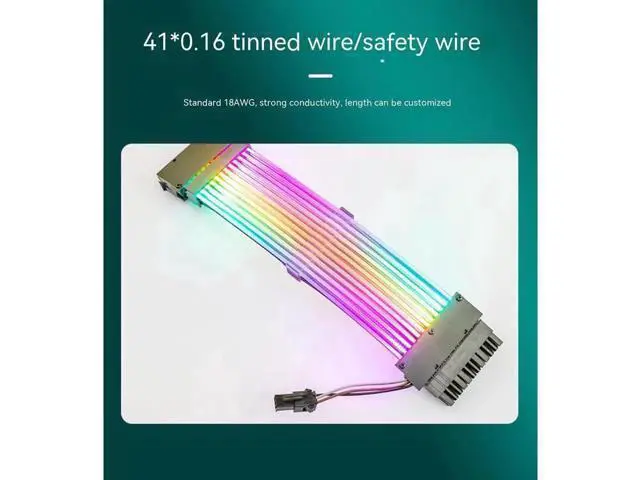 Alt view image 11 of 14 - ARGB Power Extension Cable Power Graphics Card Cable,Mainboard Extension Cable Power Luminous Cable,Dual Head Lamp 24Pin Row Synchronous Illusion Luminous Cable,Wire Harness Assembly,18AWG 41 * 0.16 T
