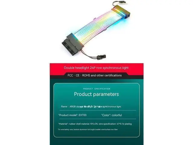 Alt view image 12 of 14 - ARGB Power Extension Cable Power Graphics Card Cable,Mainboard Extension Cable Power Luminous Cable,Dual Head Lamp 24Pin Row Synchronous Illusion Luminous Cable,Wire Harness Assembly,18AWG 41 * 0.16 T