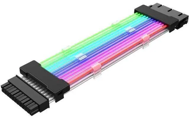 Alt view image 7 of 10 - 0.98ft PSU Extension Cable RGB 5V ARGB ATX 24Pin Streamer PCI-E Rainbow Cord Sync PC Case Decoration