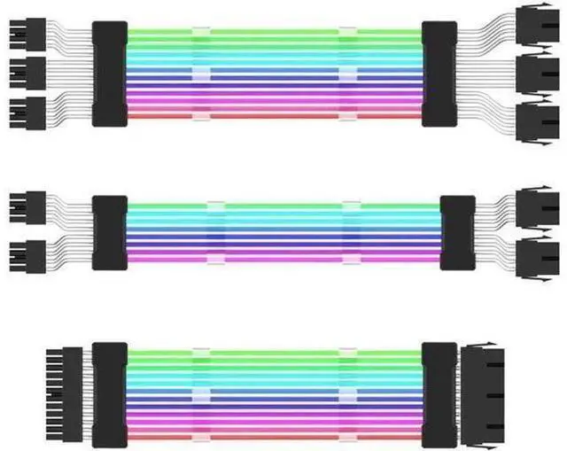 Alt view image 8 of 10 - 0.98ft PSU Extension Cable RGB 5V ARGB ATX 24Pin Streamer PCI-E Rainbow Cord Sync PC Case Decoration