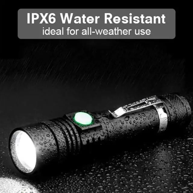Alt view image 10 of 14 - Rechargeable Flashlight Pocket-Sized Torch with Super Bright 1200 Lumens T6 LED Water Resistant Zoomable LED Tactical Flashlights with Clip 4 Modes for Camping Hiking and Emergency(2 Pack)