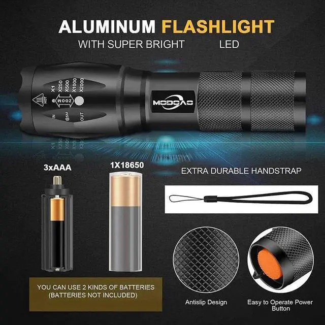 Alt view image 8 of 12 - Tactical Flashlight 5 Pack Tac Light Torch Flashlight Tactical Flashlight Brightest LED Flashlight with 5 Modes Adjustable Waterproof Flashlight for Biking Camping