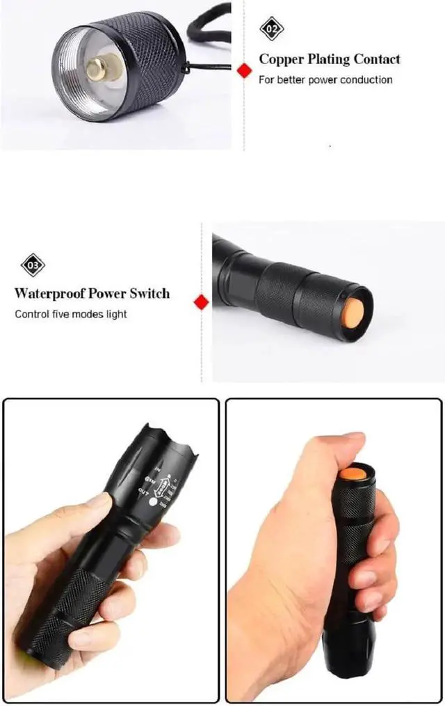 Alt view image 9 of 12 - Tactical Flashlight 5 Pack Tac Light Torch Flashlight Tactical Flashlight Brightest LED Flashlight with 5 Modes Adjustable Waterproof Flashlight for Biking Camping