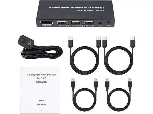 Alt view image 2 of 2 - KVM Switch DisplayPort - 2 Port DP KVM Switch, Two Computers One Monitor Switch to Share Mouse,Keyboard,Printer, USB 2.0 Device and Ultra HD Monitor, Support 4K @60Hz, 2 DP and 2 USB Cable Included