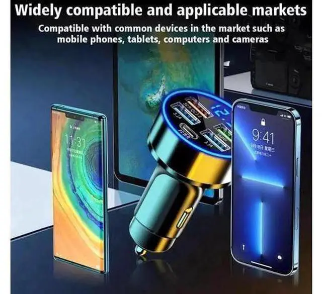 Alt view image 9 of 14 - Car Charger LED Cigarette Lighter Socket 4Port USB Super Fast Charging +Type-C
