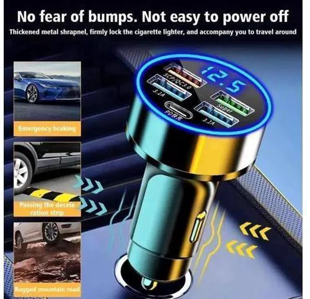 Alt view image 10 of 14 - Car Charger LED Cigarette Lighter Socket 4Port USB Super Fast Charging +Type-C