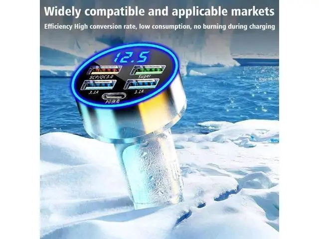 Alt view image 11 of 14 - Car Charger LED Cigarette Lighter Socket 4Port USB Super Fast Charging +Type-C