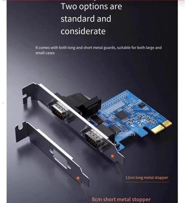 Alt view image 10 of 12 - UGREEN PCIE-E to RS-232 serial port expansion card COM port desktop computer host adapter card 9-pin DB9 industrial control