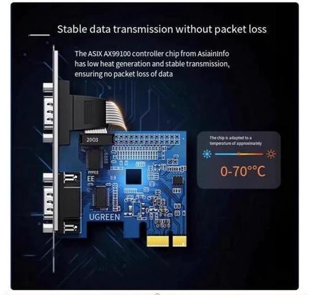 Alt view image 11 of 12 - UGREEN PCIE-E to RS-232 serial port expansion card COM port desktop computer host adapter card 9-pin DB9 industrial control