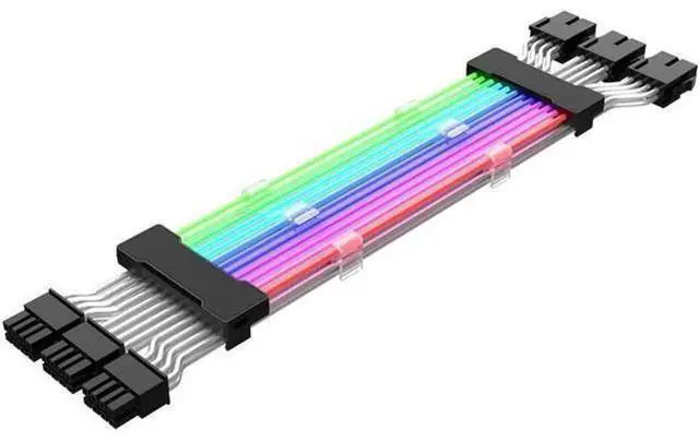 Alt view image 9 of 10 - 0.98ft PSU Extension Cable RGB 5V ARGB ATX 24Pin Streamer PCI-E Rainbow Cord Sync PC Case Decoration