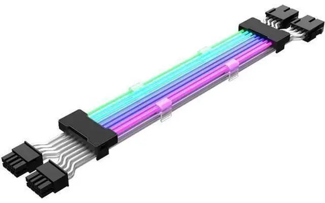 Alt view image 10 of 10 - 0.98ft PSU Extension Cable RGB 5V ARGB ATX 24Pin Streamer PCI-E Rainbow Cord Sync PC Case Decoration