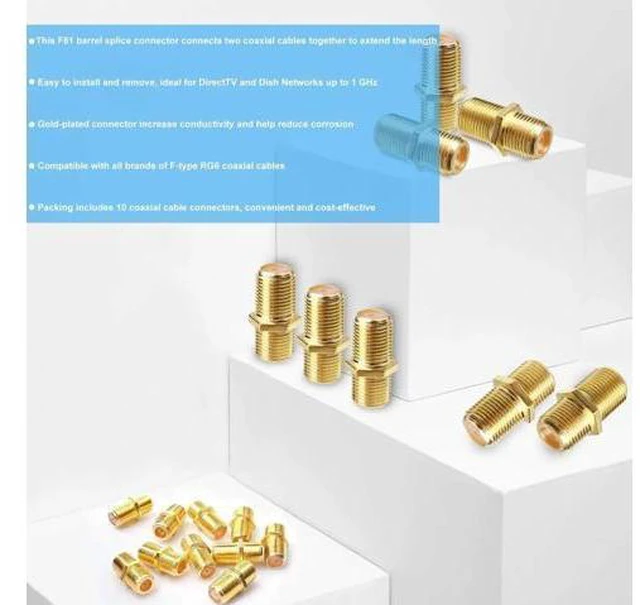 Alt view image 9 of 12 - Aomoproing Coaxial Cable Connector F-Type RG6 Cable Extension Adapter (Pack of 20)