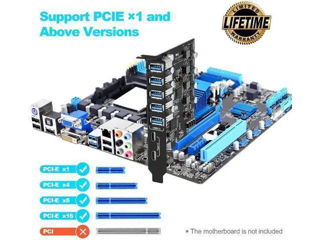 Alt view image 9 of 14 - PCI-E to USB 3.0 7-Port(2X USB-C - 5X USB-A) Expansion Card,PCI Express USB Add in Card, Internal USB3 Hub Converter for Desktop PC Host Card Support Windows 10/8/7/XP and MAC OS 10.8.2 Above