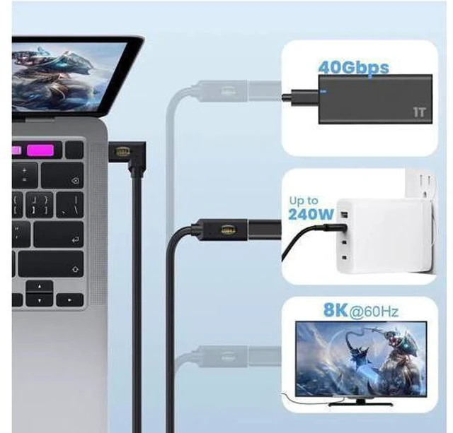 Alt view image 12 of 14 - Aomoproing 2ft 40Gbps USB 4.0 Type C Extension Cable, Straight Female to Up & Down Angle Male 240W 5A PD USB C 4.0 Cord for Smartphones, Laptops, Thunderbolt 3, Support 8k@60Hz