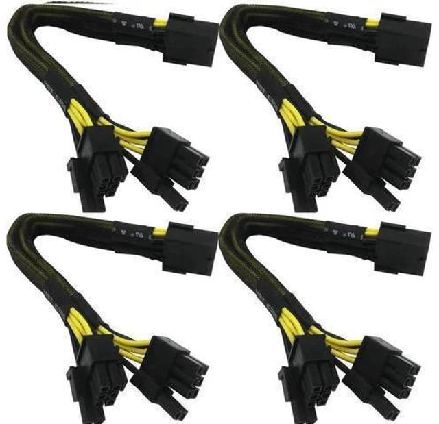 Alt view image 6 of 10 - Aomoproing 18 Gauge 8-Pin Female to Dual 8 Pin (6+2) Male 30.5 cm (12-inch) 18 AWG PCI-E GPU Miner Graphics Video Card VGA Sleeved Braided Woven Extension Power Cable Splitter Black Swan Mining 4/Pack
