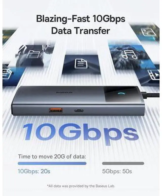Alt view image 10 of 14 - Baseus USB C Hub, 10Gbps USB C Docking Station with 3 USB A/C Data Ports, 4K@60Hz HDMI, Gigabit Ethernet, 100W PD, 6 in 1 USB C Dock Compatible for iPhone 15//HP/Mac/iPad/Microsoft/Steam Deck