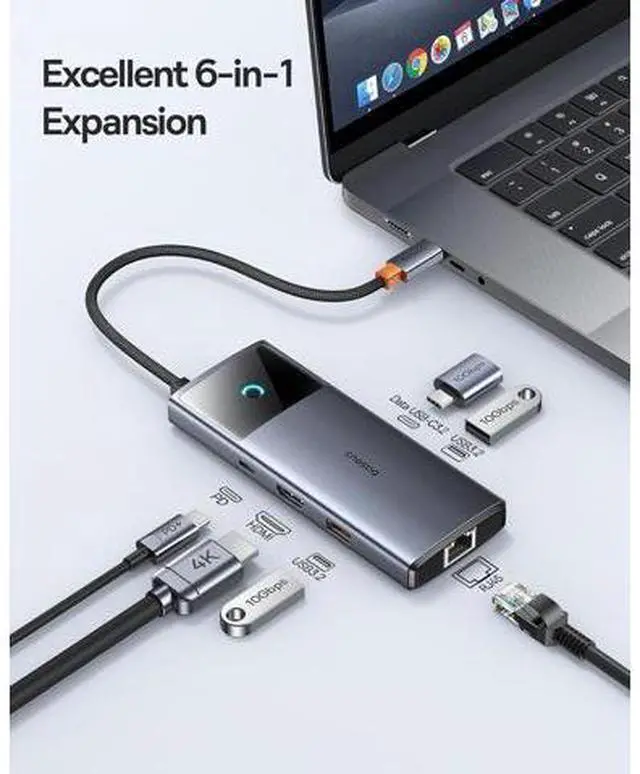 Alt view image 13 of 14 - Baseus USB C Hub, 10Gbps USB C Docking Station with 3 USB A/C Data Ports, 4K@60Hz HDMI, Gigabit Ethernet, 100W PD, 6 in 1 USB C Dock Compatible for iPhone 15//HP/Mac/iPad/Microsoft/Steam Deck