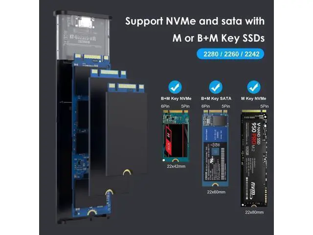 Alt view image 10 of 14 - USB 3.1 to M.2 NVME/SATA SSD Enclosure Reader,USB 3.1 Gen 2 10Gbps Tool Free Enclosure Adapter Support 2242/2260/2280mm with RTL9210B Chipset