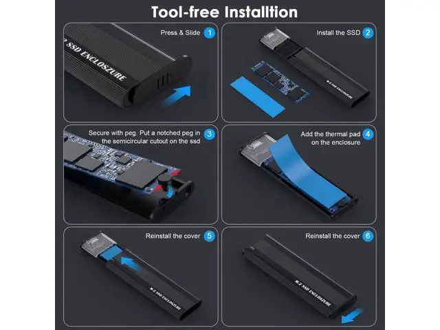 Alt view image 13 of 14 - USB 3.1 to M.2 NVME/SATA SSD Enclosure Reader,USB 3.1 Gen 2 10Gbps Tool Free Enclosure Adapter Support 2242/2260/2280mm with RTL9210B Chipset