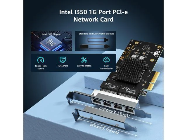 Alt view image 10 of 12 - 4 Port Gigabit Base-T Network Card Intel I350 Controller 4 Port 1G PCIe Ethernet Adapter 4 x 1Gbe RJ45 Port NIC Card Windows10/11/Windows Server/Linux