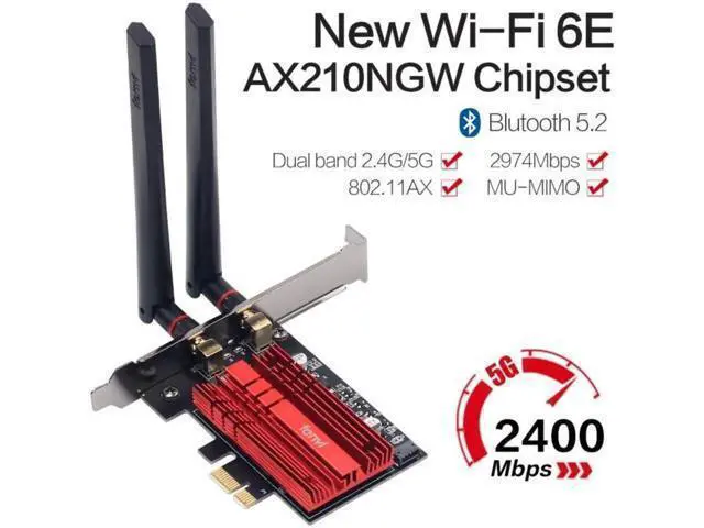 Alt view image 5 of 8 - Wi-Fi 6E Intel AX210 Dual Band PCIe Wireless Wifi Network Adapter 2.4G/5G/6Ghz 2400M Wi-Fi Card Bluetooth 5.2 PCI Express Wlan