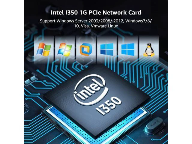 Alt view image 11 of 12 - 4 Port Gigabit Base-T Network Card Intel I350 Controller 4 Port 1G PCIe Ethernet Adapter 4 x 1Gbe RJ45 Port NIC Card Windows10/11/Windows Server/Linux