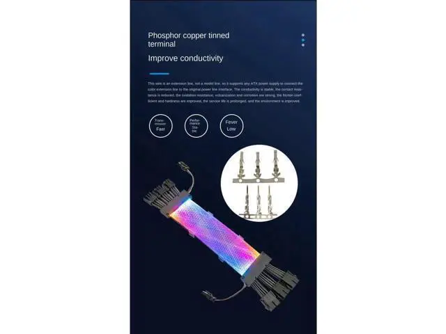 Alt view image 11 of 12 - ARGB Power Graphics Card Cable Power Extension Cable,ATX Chassis Power Connector Extension Cable,Dual Light Source 8Pin Male to Female Adapter Cable,18AWG 41 * 0.16 Tinned Wire,3*8Pin Mesh Synchronous