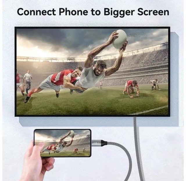 Alt view image 9 of 14 - AOMOPROING 8K USB C to HDMI 2.1 Cable 6.6Ft, 48Gbps USB Type-C to HDMI Braided Cord (8K@60Hz,4K@120Hz) Compatible with Thunderbolt 4/3, for iPhone 15/15Promax, MacBook Air, iPad, XPS 17
