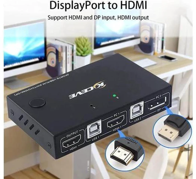 Alt view image 10 of 14 - 2 Port HDMI +DisplayPort KVM Switch for 2 Computers, DP HDMI USB KVM Switch for 2 Computers Share One Set Keyboard Mouse Printer and One Monitor, DP Support for 1920*1200 @30Hz HDMI Support 4K @30Hz