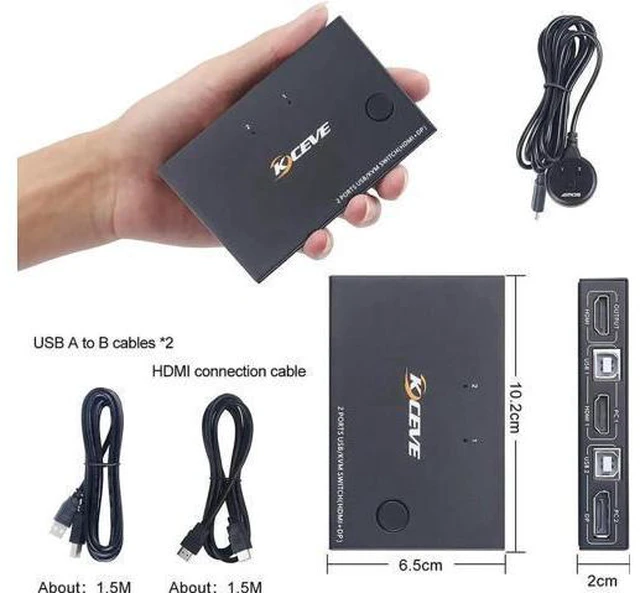Alt view image 12 of 14 - 2 Port HDMI +DisplayPort KVM Switch for 2 Computers, DP HDMI USB KVM Switch for 2 Computers Share One Set Keyboard Mouse Printer and One Monitor, DP Support for 1920*1200 @30Hz HDMI Support 4K @30Hz