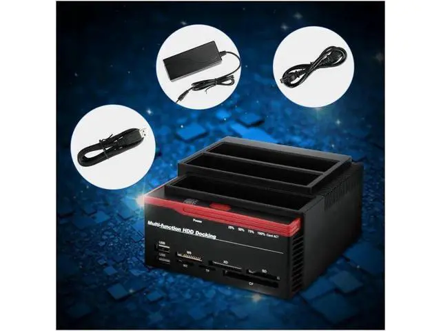 Alt view image 9 of 14 - HDD Docking Station IDE SATA Dual USB 3.0 Clone Hard Drive Card Reader 3-Bay